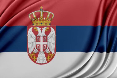 Parlak ipek dokulu Sırbistan bayrağı.
