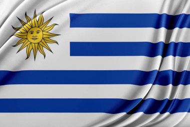 Parlak ipek doku ile Uruguay bayrağı.