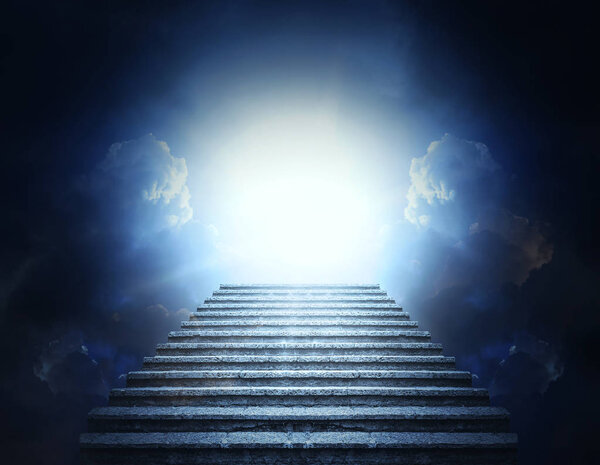 Stone steps into clouds and light. Stairway to Heaven.