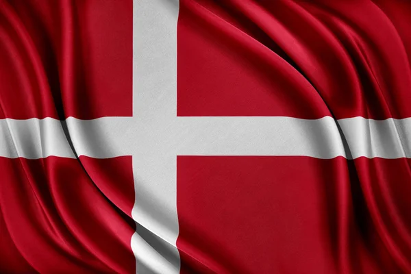 Danimarka bayrağı. Parlak ipek doku ile bayrak. — Stok fotoğraf