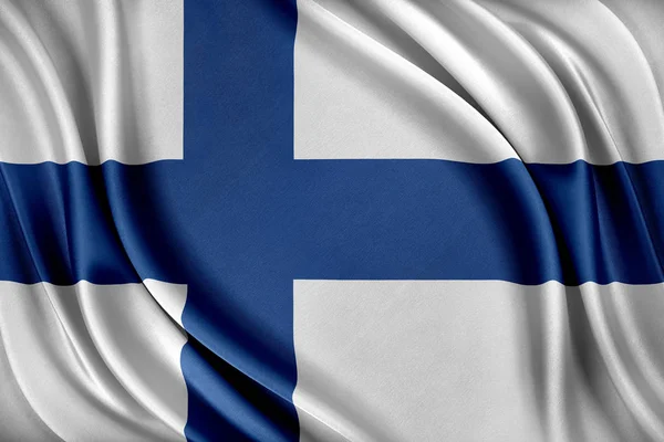 Bandiera finlandese. Bandiera con una trama di seta lucida . — Foto Stock