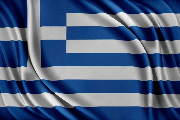 Bandeira grega. Bandeira com uma textura de seda brilhante . — Fotografia de Stock