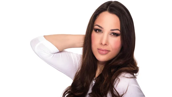 Beautiful Woman Portrait. Portrait in beauty style of beautiful brunette on a white background. — Stock Photo, Image