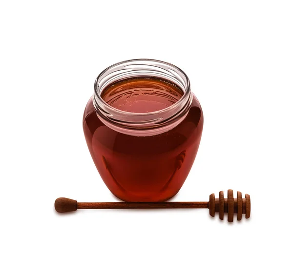 Miel en frasco aislada sobre fondo blanco — Foto de Stock