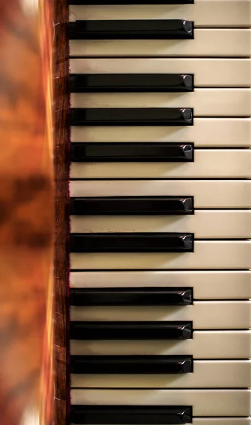Zongora billentyűk. Zongora lövés közelről. Hangszer. — Stock Fotó