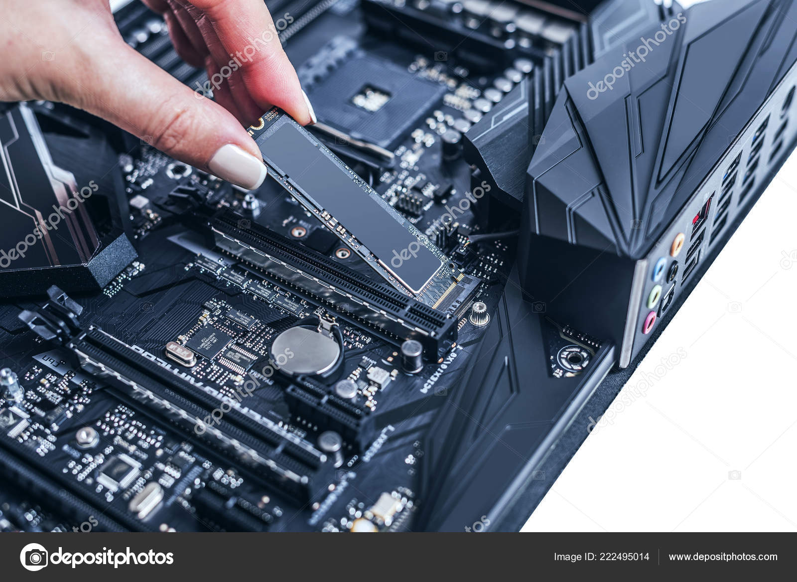 Hard disk SSD m2 on the motherboard background. Stock Photo by ©believeinme  222495014