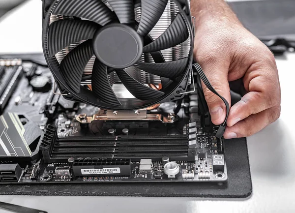 Instalación o reparación del sistema de refrigeración por aire del procesador de PC. —  Fotos de Stock