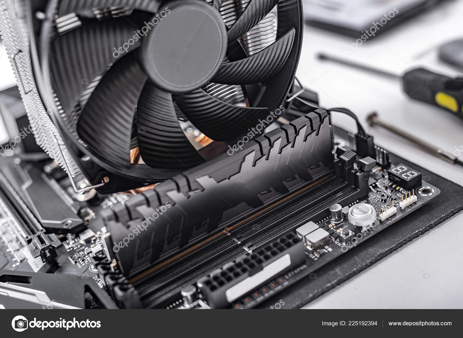 Motherboard, with installed cooler and — Stock Photo