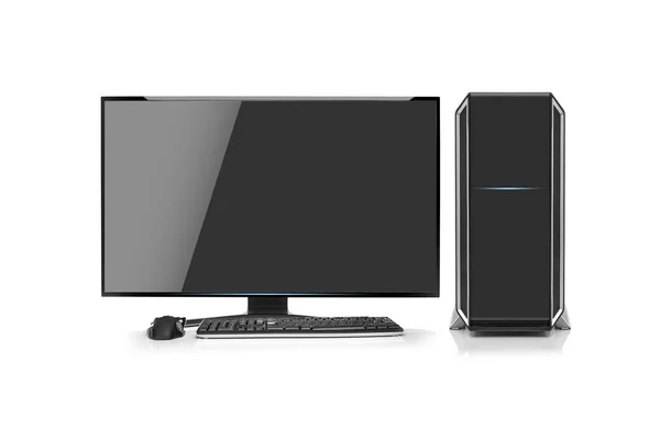 Computador desktop e teclado e mouse em branco . — Fotografia de Stock