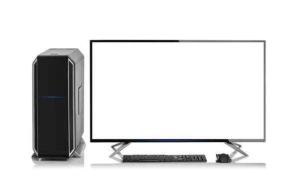 Modern stylish desktop personal computer with rgb led illumination on white background.