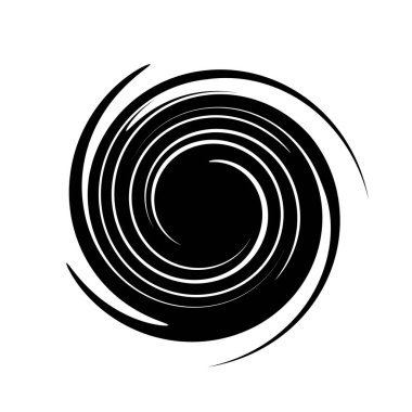 Beyaz arka plan üzerinde siyah bir daire şeklinde soyut sarmal.