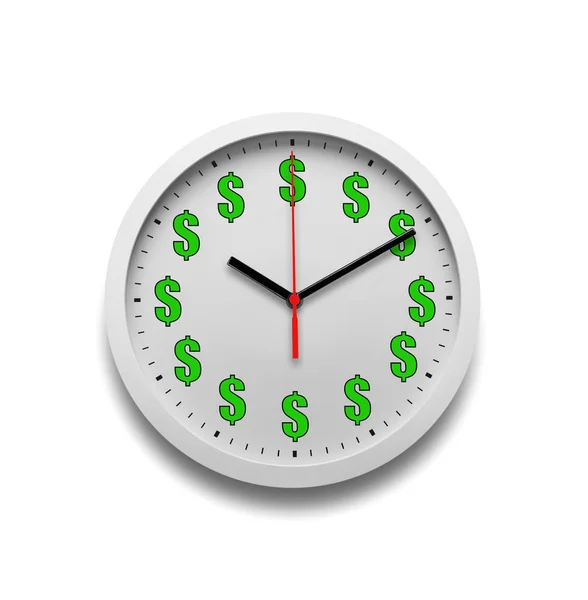 Wall clock with dollar signs instead of numbers on the dial. — Stock Photo, Image