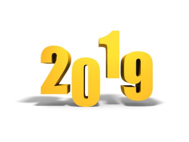 2019 yeni yıl. Gölgeli altın metin.