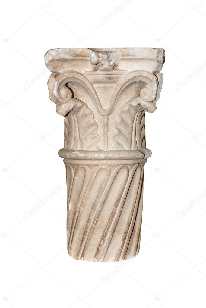 Part of architectural column is isolated on a white background.