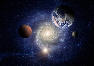 Alanı bulunan bir sarmal gökada arka planı güneş sisteminin gezegenleri. Nasa tarafından döşenmiş bu görüntü unsurları.