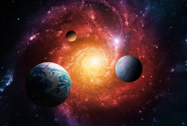 The planets of the solar system are attracted by the center of the galaxy and a massive black hole. — Stock Photo, Image