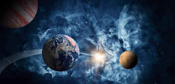 Planets of the solar system against the background of a galaxy in space. — Stock Photo, Image