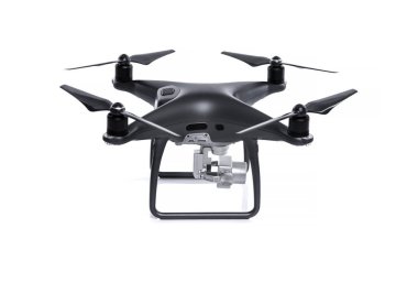 Siyah dron beyaz arka plan üzerinde izole kamera ile.