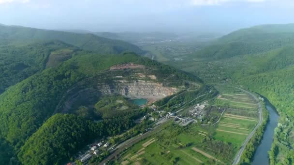 Quarry for the extraction of stone or rock from the air. — Stock Video