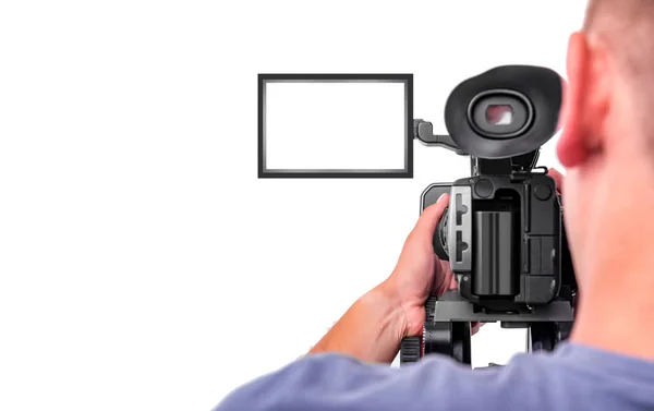 Video camera operator isolated on a white background. — Stock Photo, Image