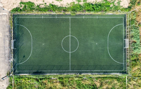 Old amateur football field. Drone photo.