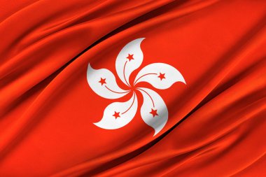 Rüzgarda dalgalanan renkli Hong Kong bayrağı.