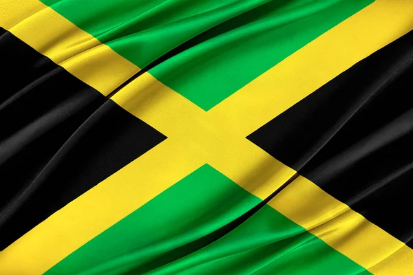 Kolorowa flaga Jamajki machająca na wietrze. — Zdjęcie stockowe