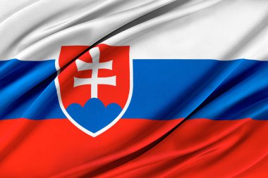 Rüzgarda dalgalanan renkli Slovakya bayrağı.