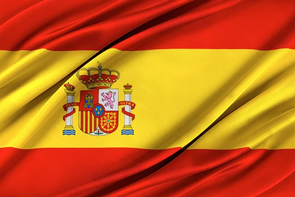 Kolorowa flaga Hiszpanii machająca na wietrze. — Zdjęcie stockowe