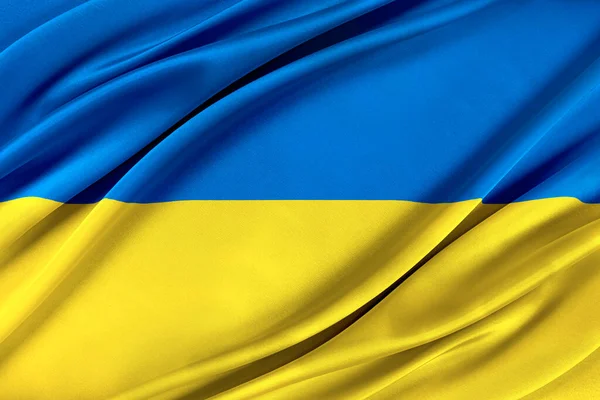 五彩缤纷的乌克兰国旗在风中飘扬. — 图库照片