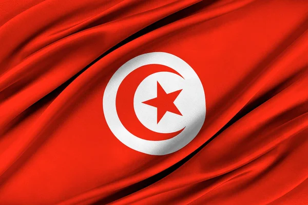 Colorful Tunisia flag waving in the wind. — Stock Photo, Image