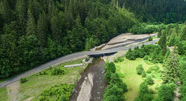 Floresta e rio de uma visão de olho de pássaros. Foto do drone. — Fotografia de Stock