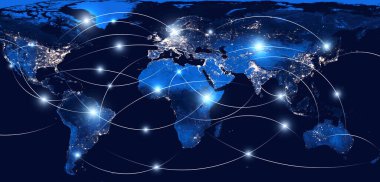 Küresel ağ ve uluslararası iletişim. Dünya haritası küresel ağın bir sembolü olarak. Bu görüntünün elementleri NASA 'ya aittir..