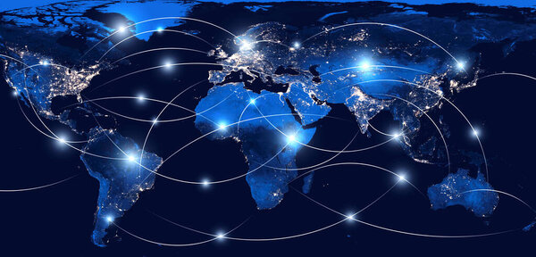 Global networking and international communication. World map as a symbol of the global network. Elements of this image are owned by NASA.