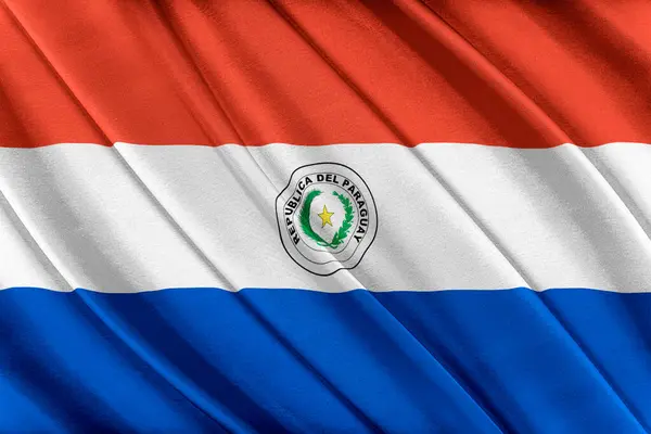 Πολύχρωμη σημαία Παραγουάης κυματίζει στον άνεμο. — Φωτογραφία Αρχείου