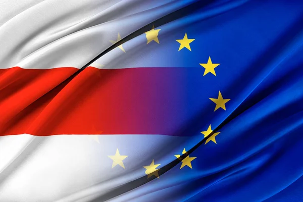 Bandiere dell'Unione europea e della Bielorussia. — Foto Stock