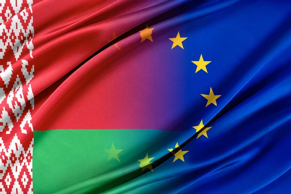 Bandiere dell'Unione europea e della Bielorussia. — Foto Stock