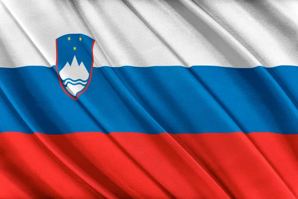 Färgglada Slovenien flagga viftar i vinden. — Stockfoto