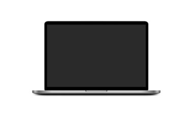 Siyah ekranlı dizüstü bilgisayar beyaz arkaplanda izole edildi.