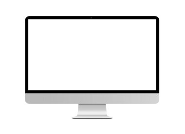 Beyaz ekranlı bilgisayar monitörü ya da masaüstü bilgisayarı. Beyaz arkaplanda izole.