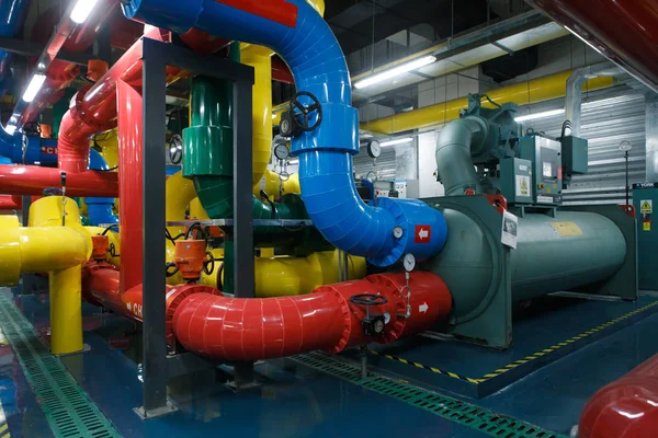 Plant Cooling Chamber Colorful Industrial Pipes — Stock Photo, Image