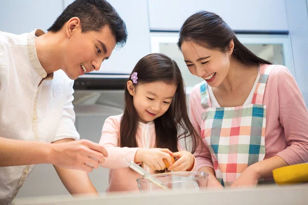 Happy Asian Family One Child Cooking Together Kitchen — Stock Photo, Image