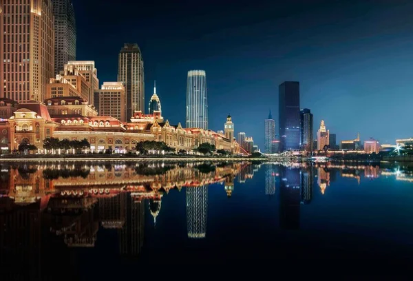 Ночной Вид Города Тяньцзинь Китай — стоковое фото