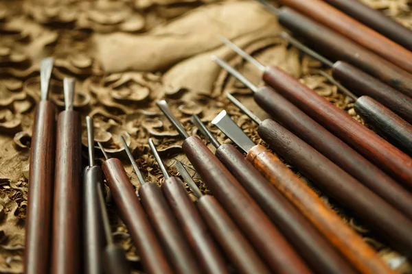 Traditional Chinese Woodworking Engraving Tools Close View — Stock Photo, Image