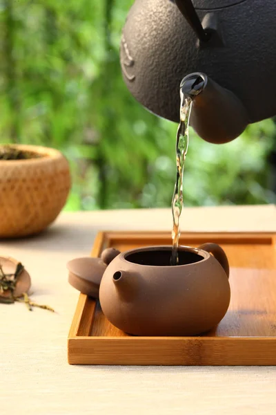 Close View Pouring Tea Teapot China Tea Culture Concept — Stock Photo, Image