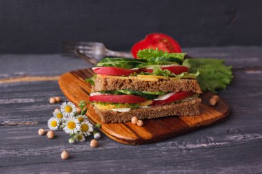 Vejetaryen sandviç karanlık bir arka plan üzerinde