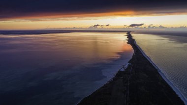 Hel, Hel Yarımadası üzerinde gün batımı, Baltık Denizi, Gdansk Körfezi, Polonya