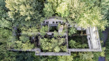 Dwasieden Kalesi 'nin kalıntıları, Sassnitz, Rugen, kuş bakışı.