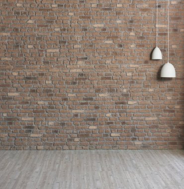 Modern tuğla duvar ve zemin üzerine lambalar