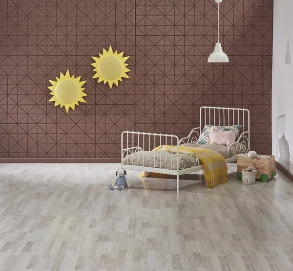Стиль Дитячої Спальні Ліжком Іграшками Фоні — стокове фото